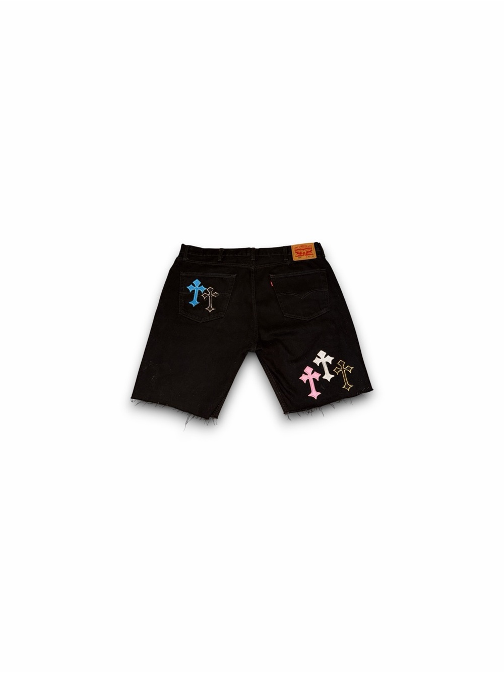 Levi’s 505 black denim shorts custom crosses men’s size 42